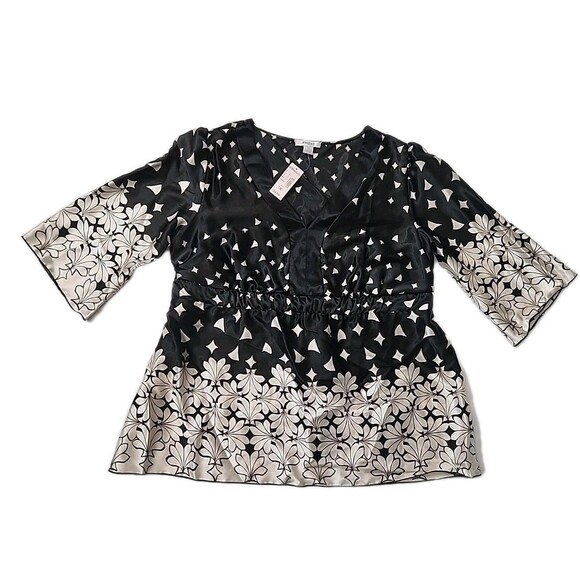Dressbarn Tops - Dressbarn Size 1X Womens Paisley Satin V-Neck 3/4 Bell Sleeve Blouse NEW